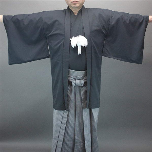 The haori's sleeves when worn and arms spread open.