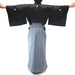 Rear view of the hakama and dogi kimono sleeves.