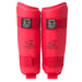 Red shin guards with Hayate branding on a white background