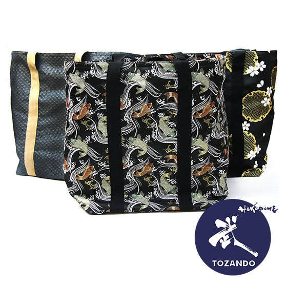 Examples of three custom bogu bags made from genuine Nishijin silk brocade.