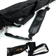 Close-up of the straps, pockets and zips of the bag.