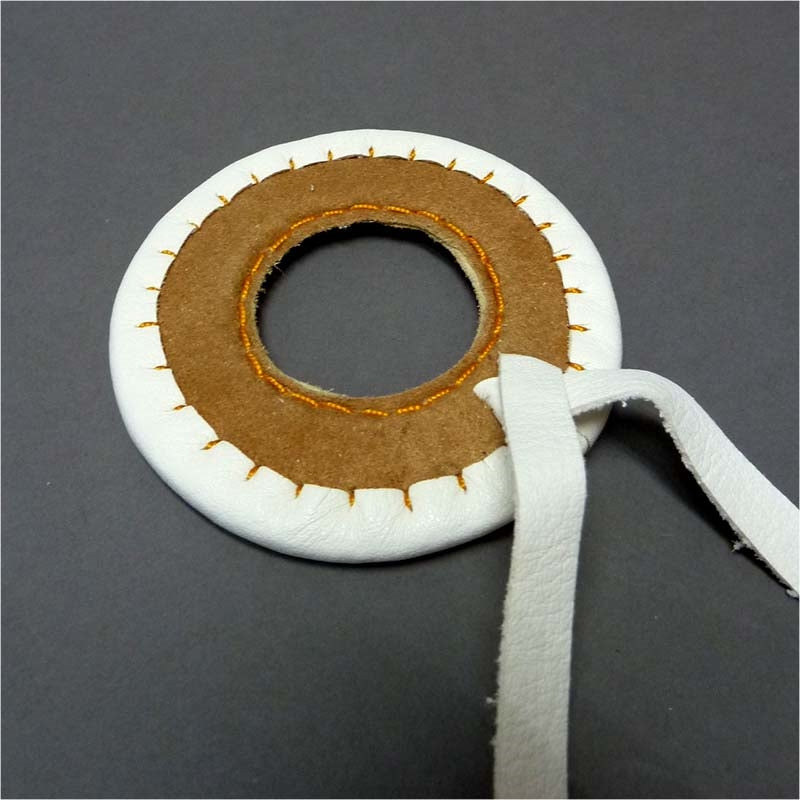 Full view of the deerskin tsubadome.
