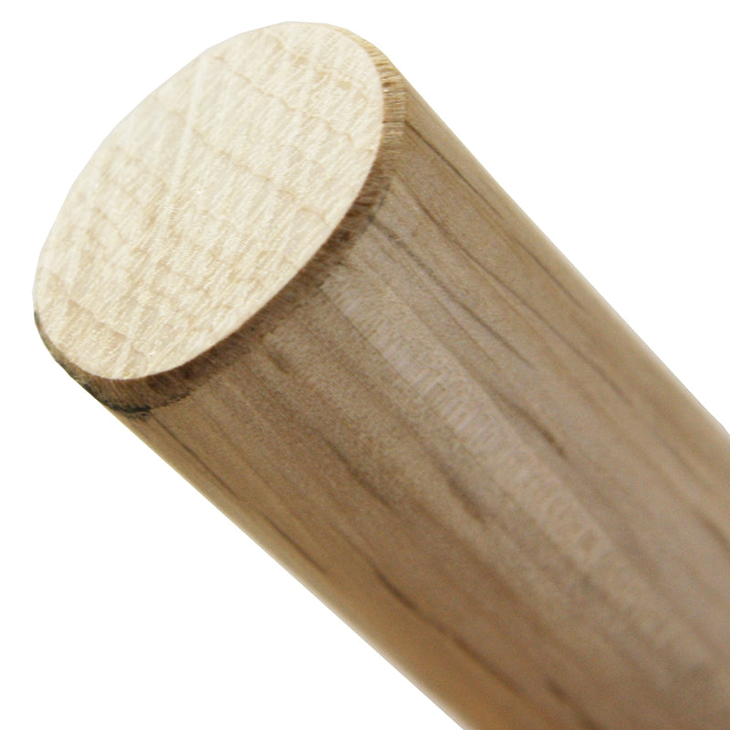 Close-up of the kashira end of the white oak naginata.