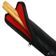 Close-up of the opening end with red inner lining and inserted jo.