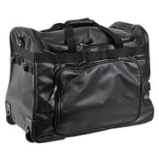 The bag seen with the handle retracted and compact.