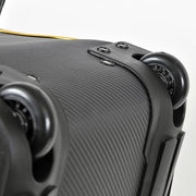 Close-up of the hard rubber wheels.