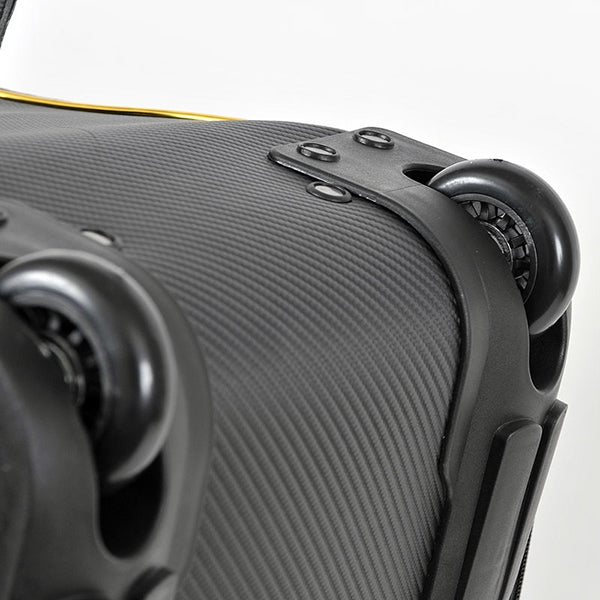 Close-up of the hard rubber wheels.