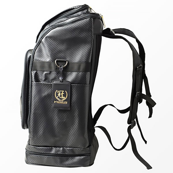 Side view of the backpack showing the straps.