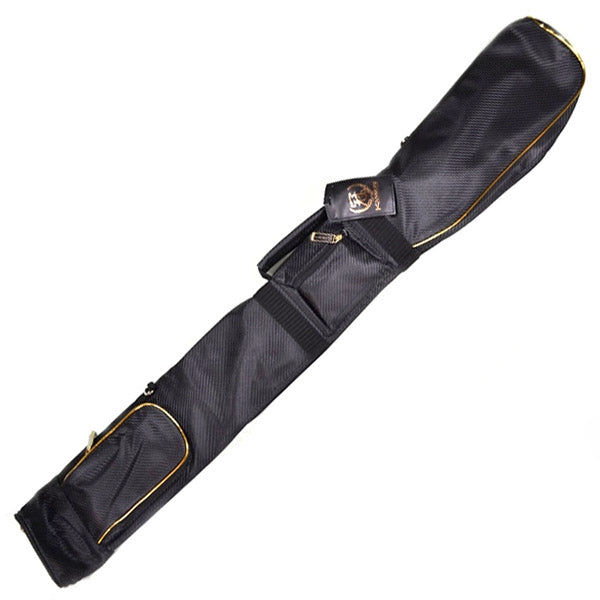 Full view of the kanmuri shinai bag with gold trim.