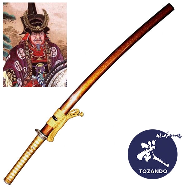 Full view of the iaito with the saya and the picture of Tokugawa Ieyasu