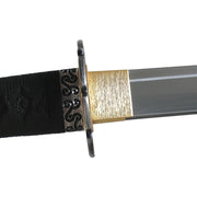 Side-on view of the brass habaki and fuchi fitting.