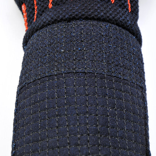 Straight view of the cross-stitched futon.