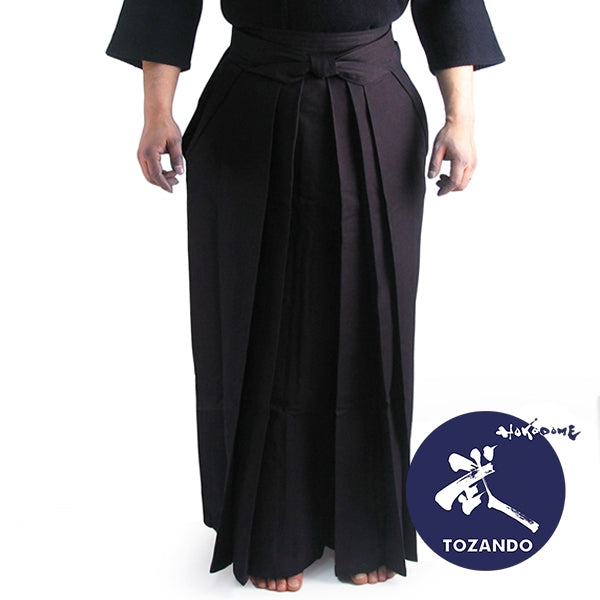 #8800 Hakama worn with dogi, full length view.