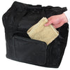 close-up of the front zip pocket for accessories.