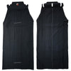 Side by side, front and back view of the full length black hakama.