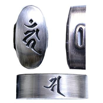 Silver-plated brass bonji fittings.