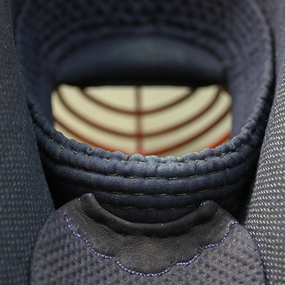 Inside view of the hand-stitched aizome cotton uchiwa.