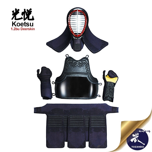 Full view of the koetsu bogu on a bogu stand.