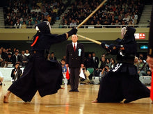  A view of kendo shiai with a referee.