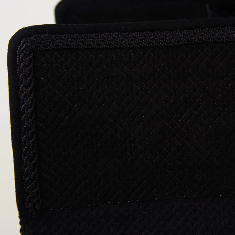 Close-up of the mendare and their gunomezashi stitching as well as indigo deerskin kazari.