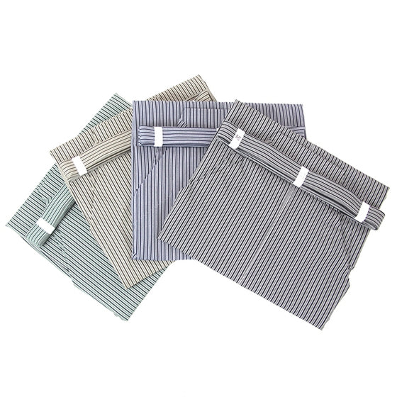 A view of the available colours of striped hakama.