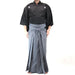 Full length view of the dogi and striped hakama set.