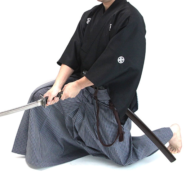 A view of the unfirom set worn during an iaido technique.
