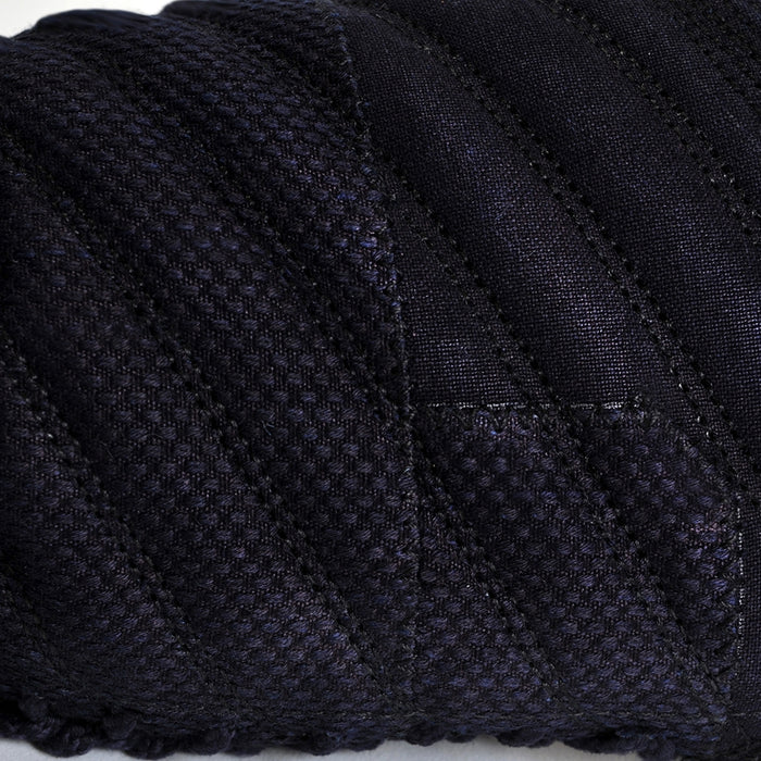 Close-up view of the orizashi cotton reinforcement on the kote.