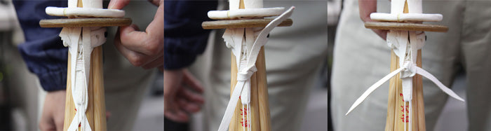 Step by step guide of how to tie the traditional deerskin tsubadome.